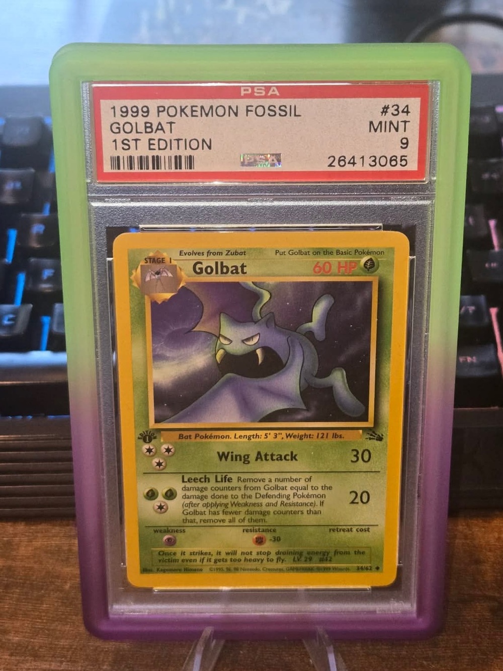 Pokemon Golbat 1999 Fossil 1st Edition PSA Card - Yellow Green Purple